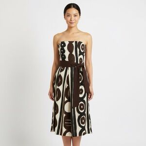 Zara Brown Black and White Abstract Strapless Midi Dress - size Small
